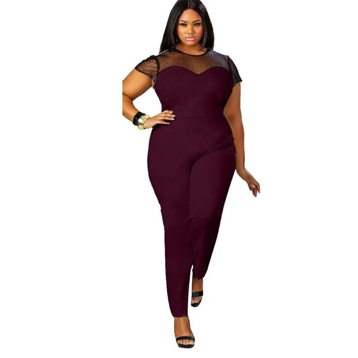 Mesh Lace Shoulder Jumpsuits