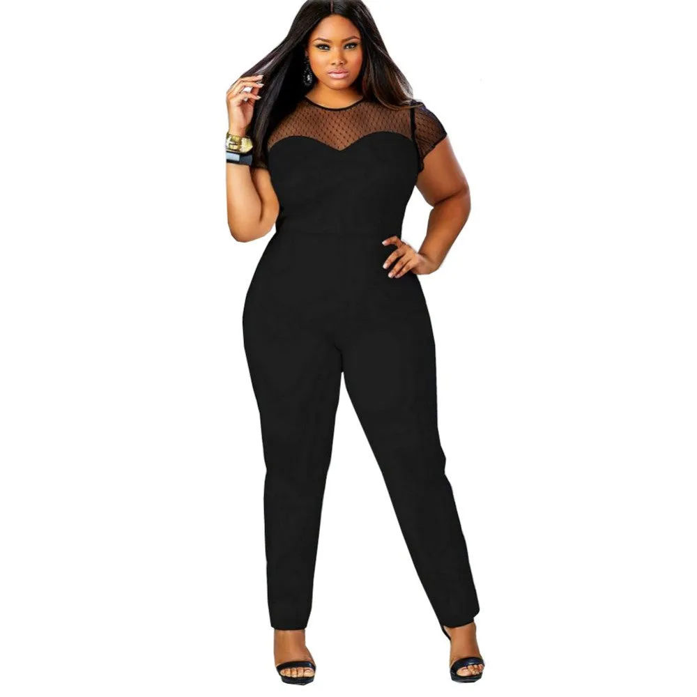 Mesh Lace Shoulder Jumpsuits