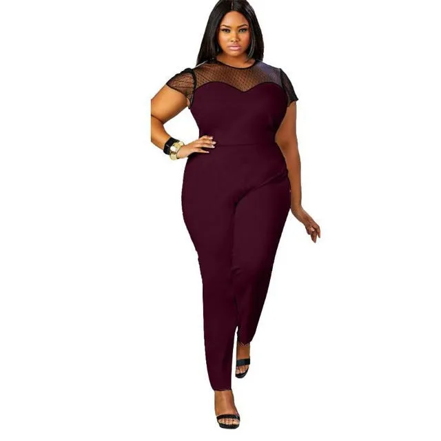 Mesh Lace Shoulder Jumpsuits