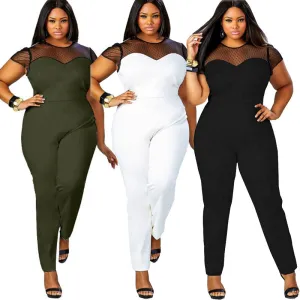 Mesh Lace Shoulder Jumpsuits