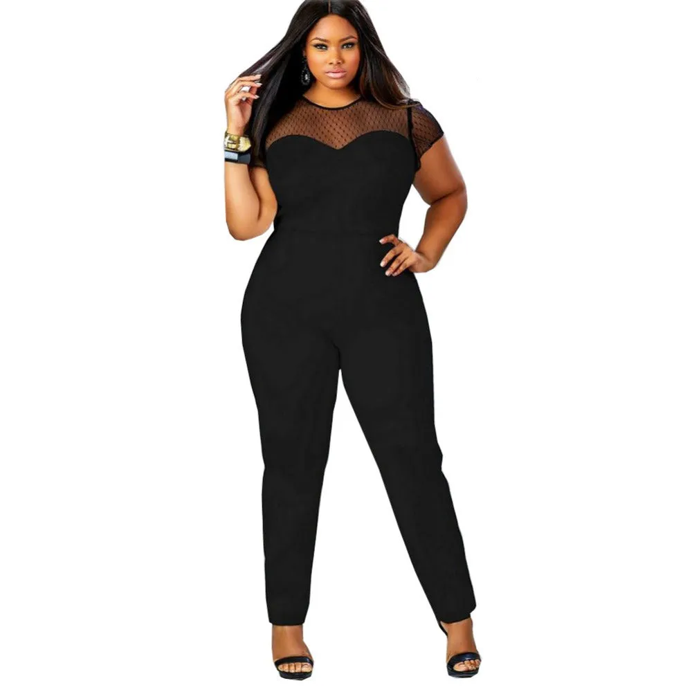 Mesh Lace Shoulder Jumpsuits