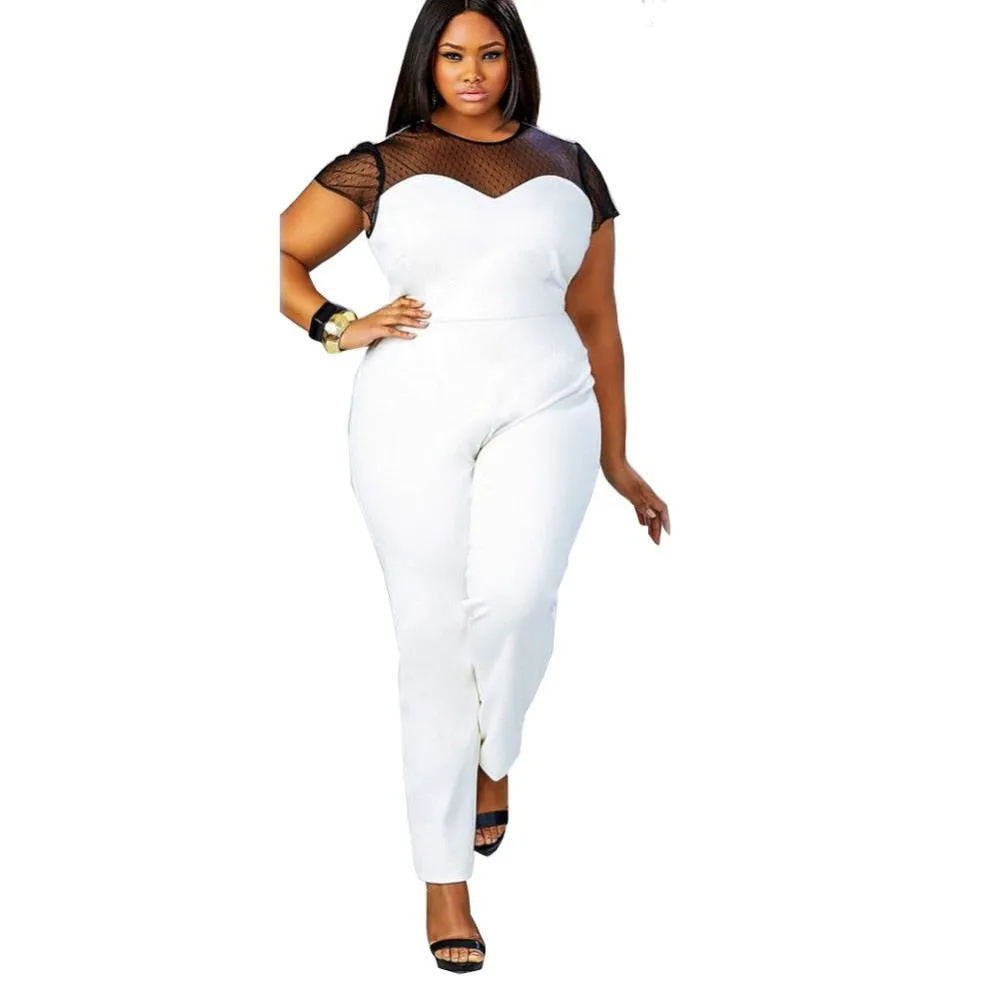 Mesh Lace Shoulder Jumpsuits