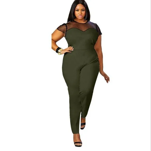 Mesh Lace Shoulder Jumpsuits