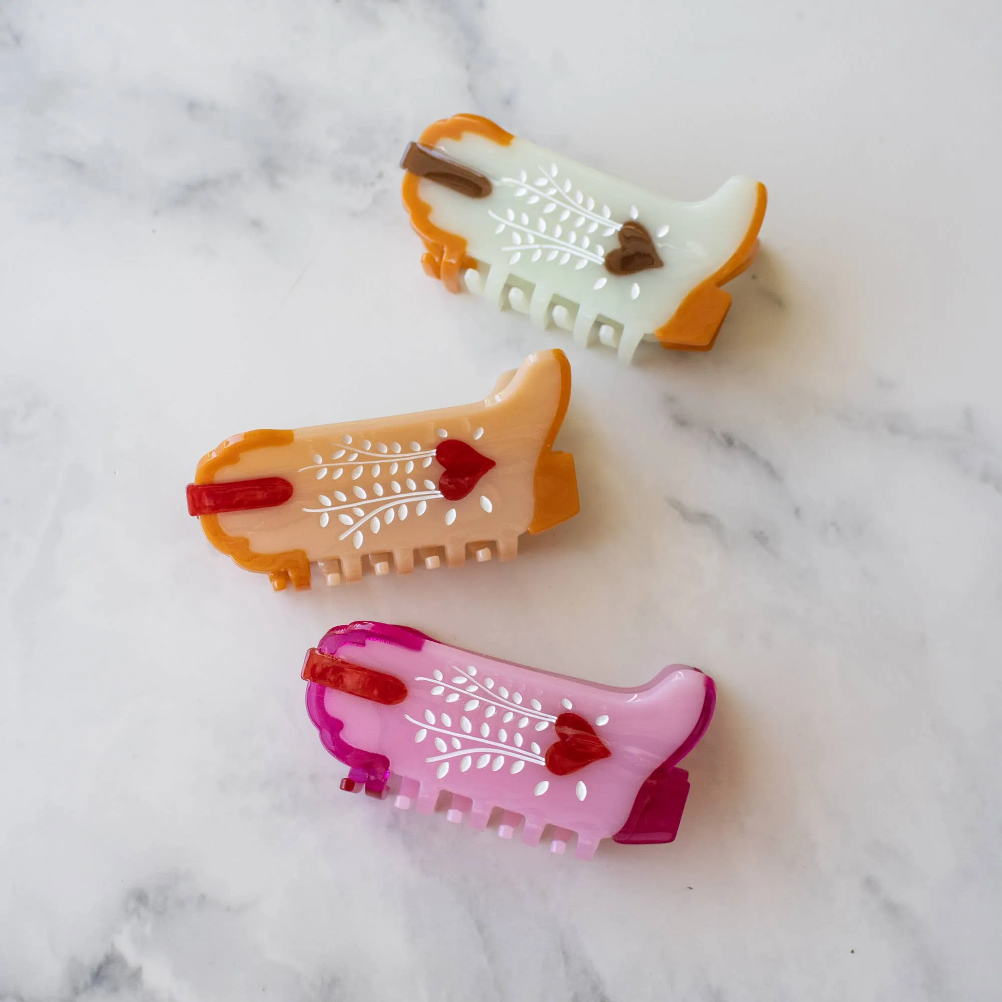 Mint Caramel Sweet Heart Cowboy Boots Claw Clip