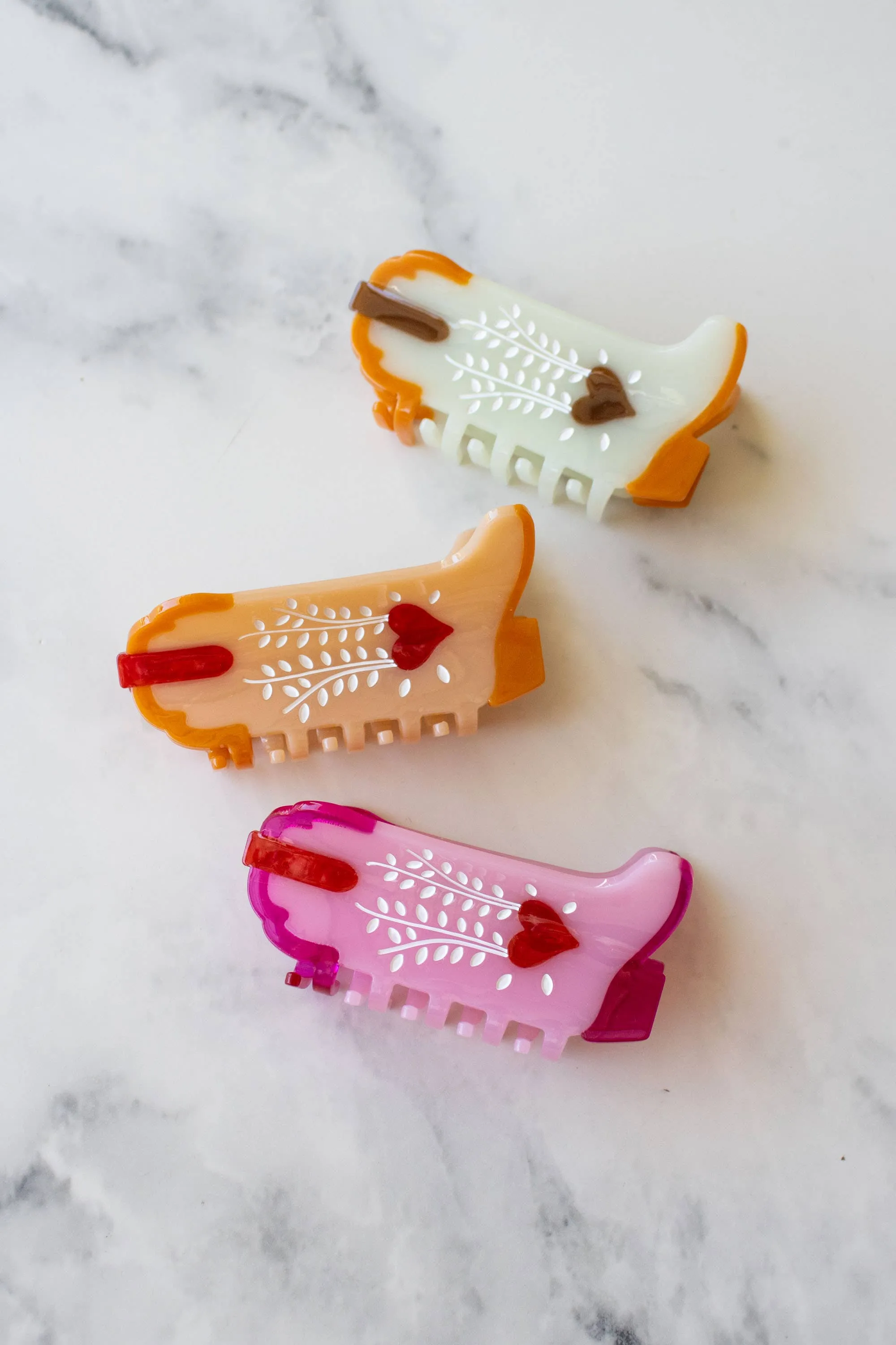 Mint Caramel Sweet Heart Cowboy Boots Claw Clip