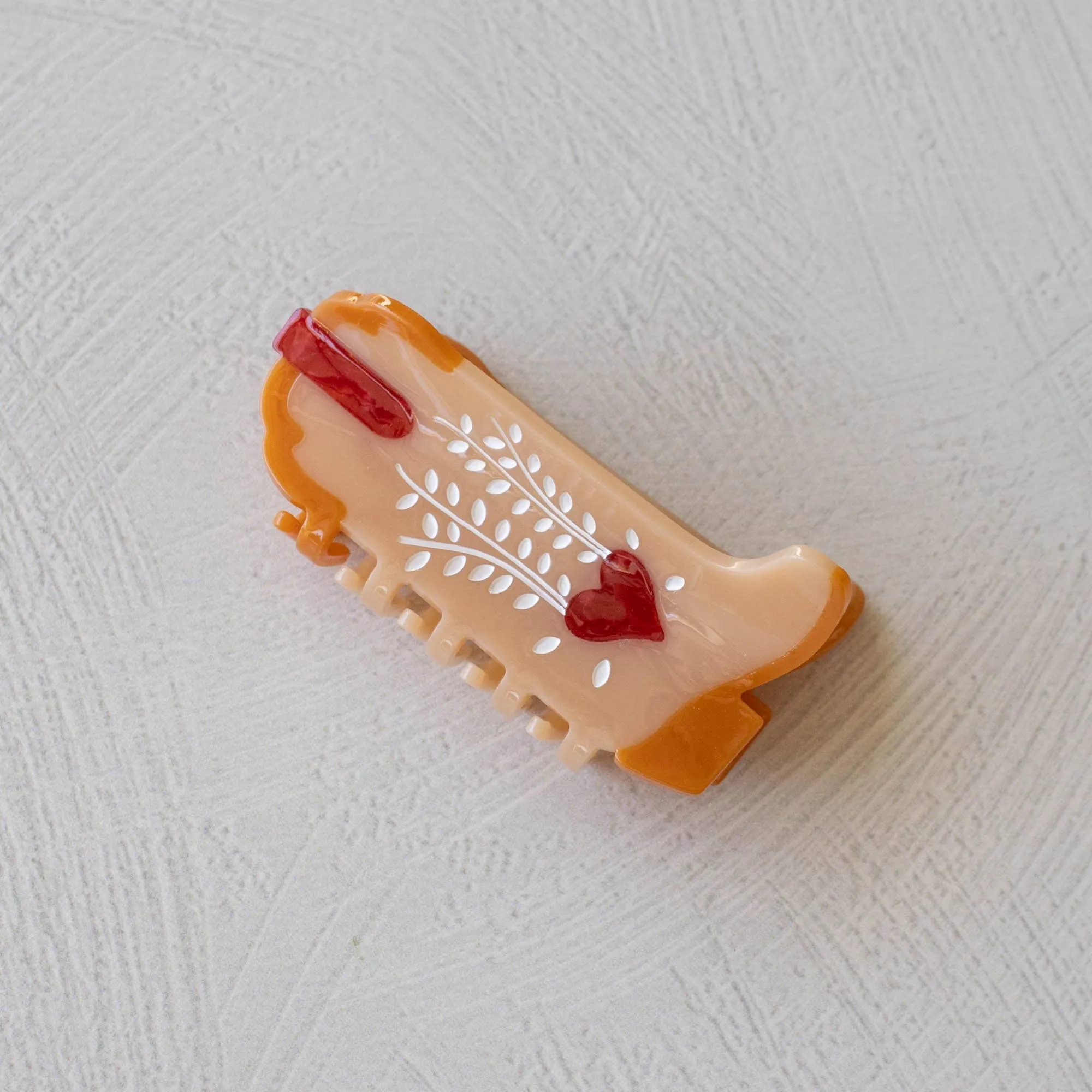 Mint Caramel Sweet Heart Cowboy Boots Claw Clip