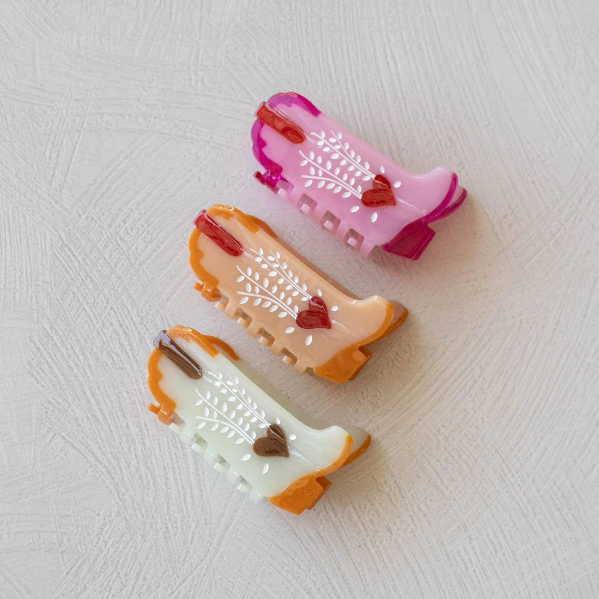 Mint Caramel Sweet Heart Cowboy Boots Claw Clip