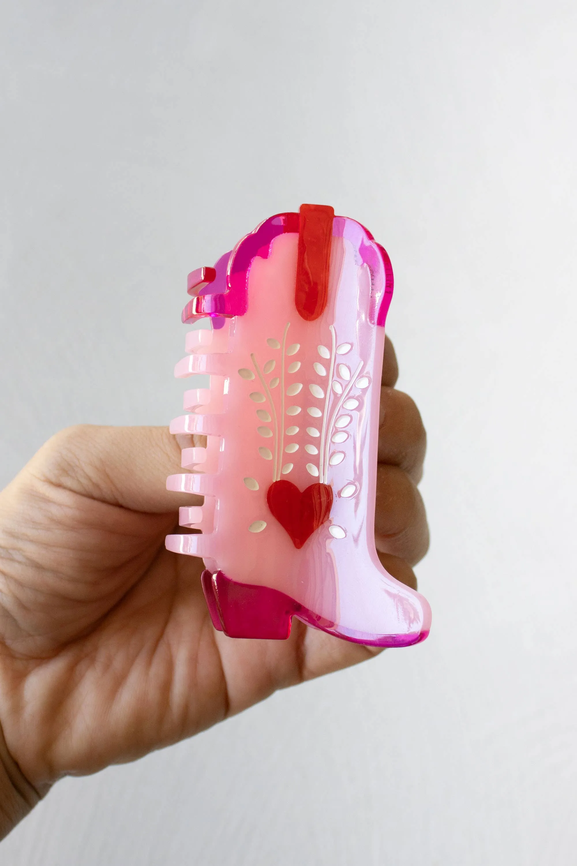 Mint Caramel Sweet Heart Cowboy Boots Claw Clip