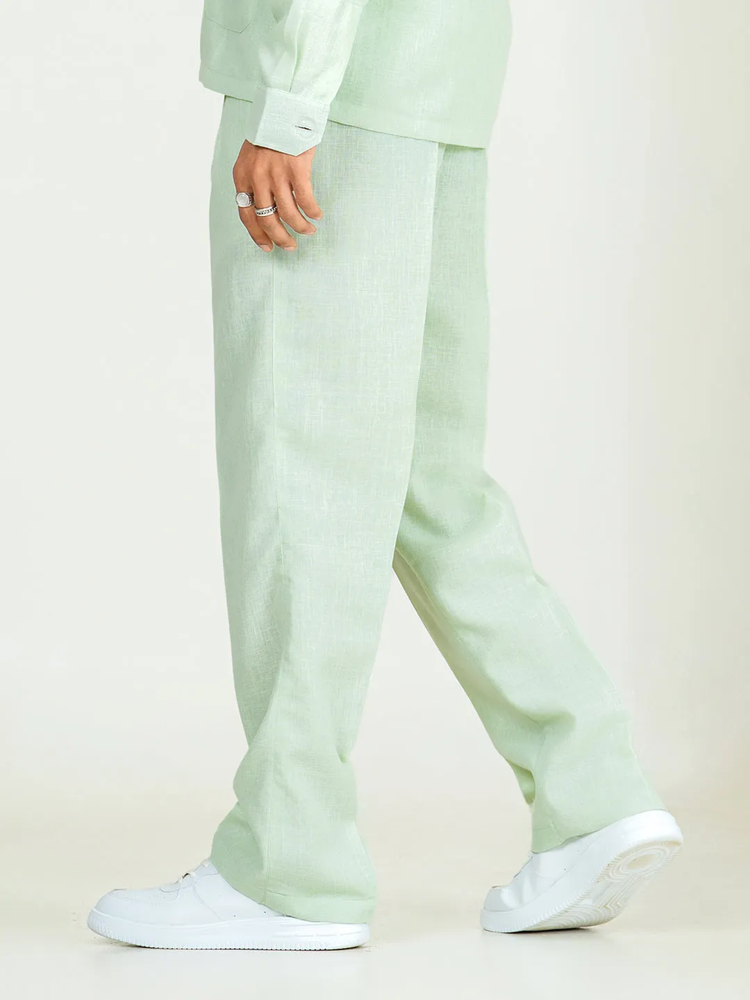 Mint Green Linen Blend Pleated Pants