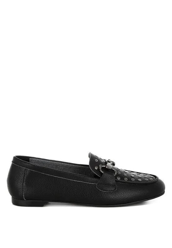 Modaha Horsebit & Embellished Real Black Leather Loafers