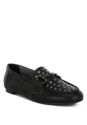 Modaha Horsebit & Embellished Real Black Leather Loafers