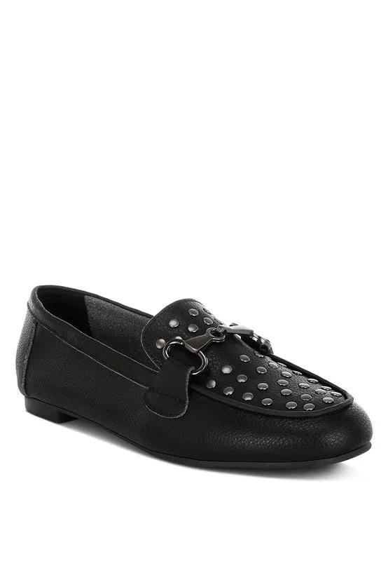 Modaha Horsebit & Embellished Real Black Leather Loafers