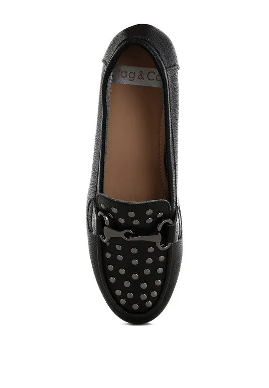Modaha Horsebit & Embellished Real Black Leather Loafers