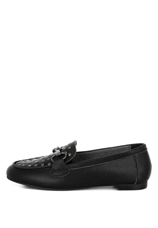 Modaha Horsebit & Embellished Real Black Leather Loafers