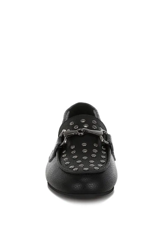 Modaha Horsebit & Embellished Real Black Leather Loafers