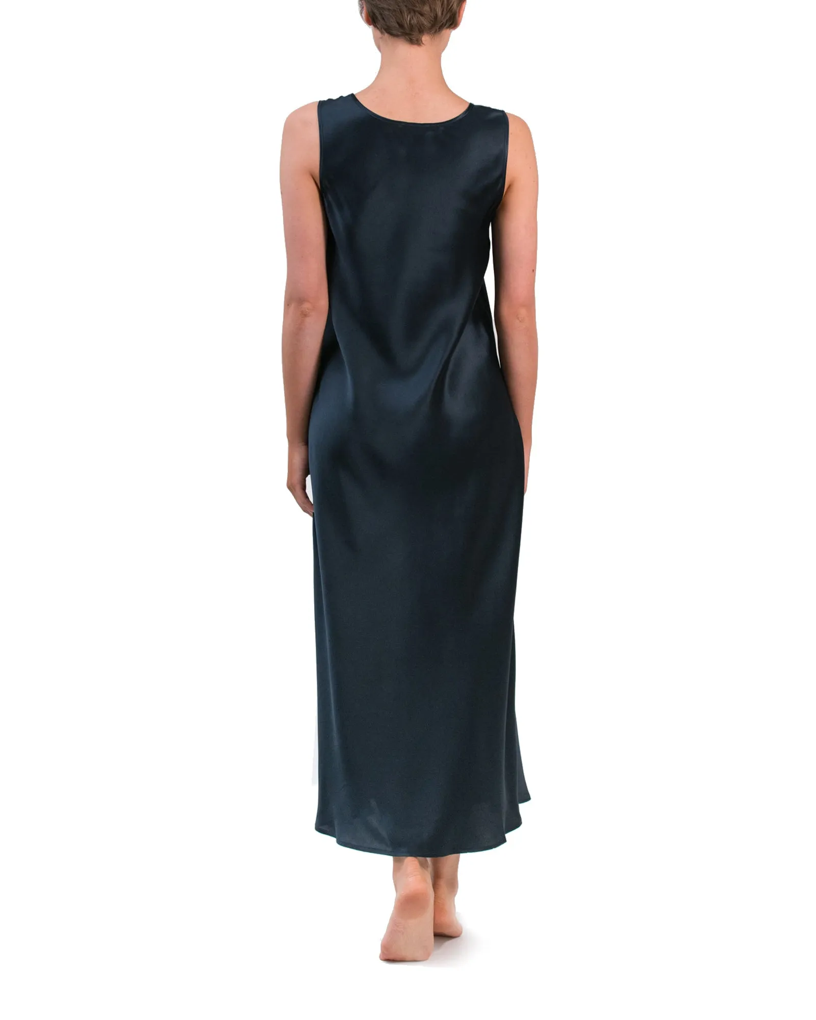 Mono Silk Long Nightie - Navy