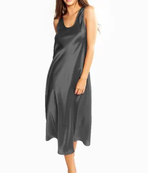 Mono Silk Long Nightie - Zinc