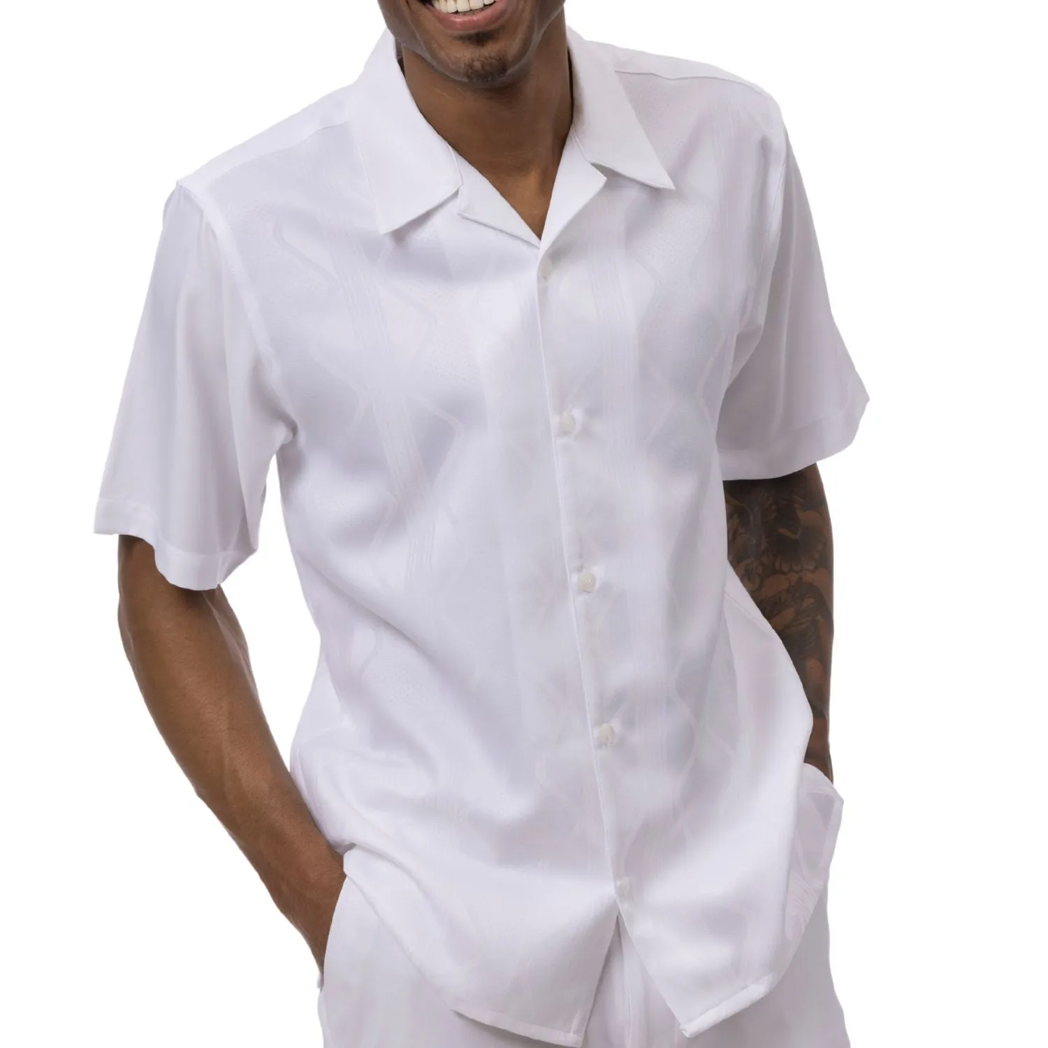 Montique Crest Set in White Men’s Wave Pattern Walking Suit