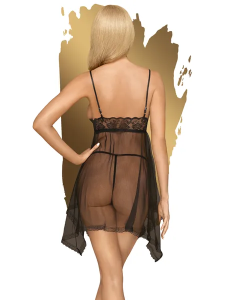 Naughty Doll Lace Detailed Babydoll w/ Thong 2 Pieces Black L/XL