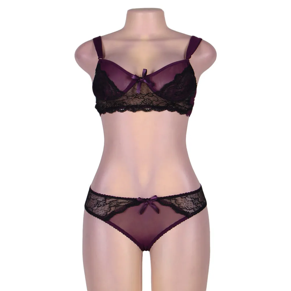 Naughty Purple Cute Boudoir Bra Set With Steel Ring Egypt