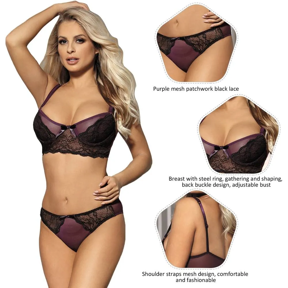 Naughty Purple Cute Boudoir Bra Set With Steel Ring Egypt