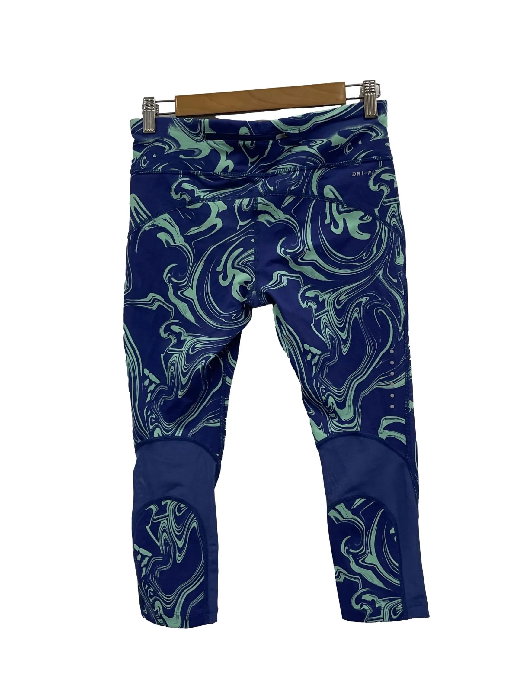 Navy Blue And Green Swirl Crop Tights