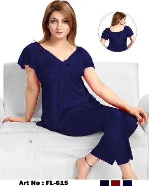Navy Blue Nighty - FL-615 - Flourish 2 Piece Nightwear