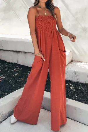 Naylor Smocked Spaghetti Strap Wide Leg Jumpsuit