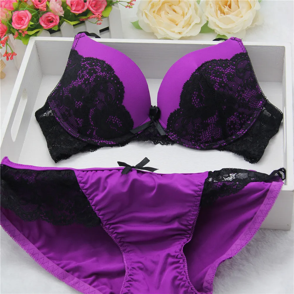New 2015 Women's Underwear Set, Sexy Lace Bra Sets for women Embroidery 3/4 Cup B Cup Bra Sets Push Up Bra