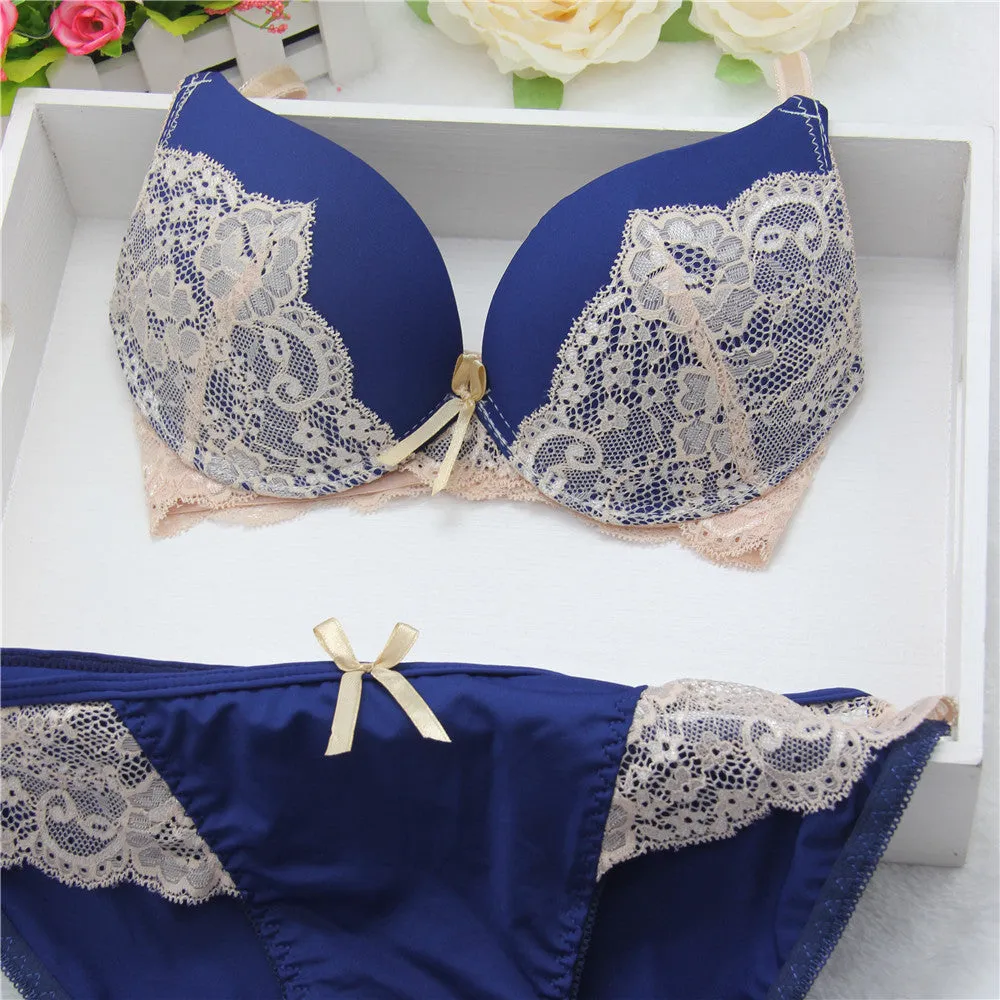 New 2015 Women's Underwear Set, Sexy Lace Bra Sets for women Embroidery 3/4 Cup B Cup Bra Sets Push Up Bra