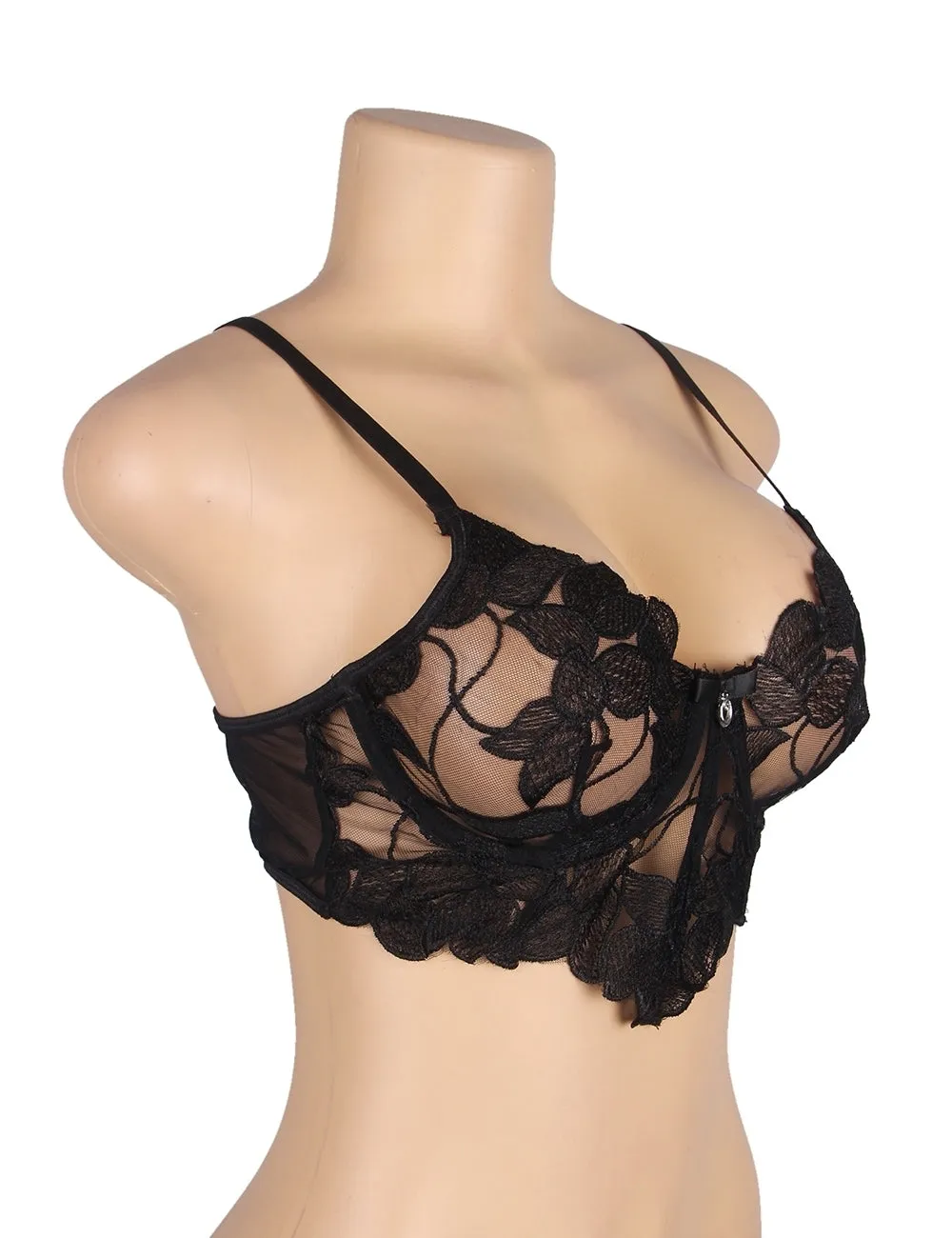 New Black Floral Lace Underwire Bra