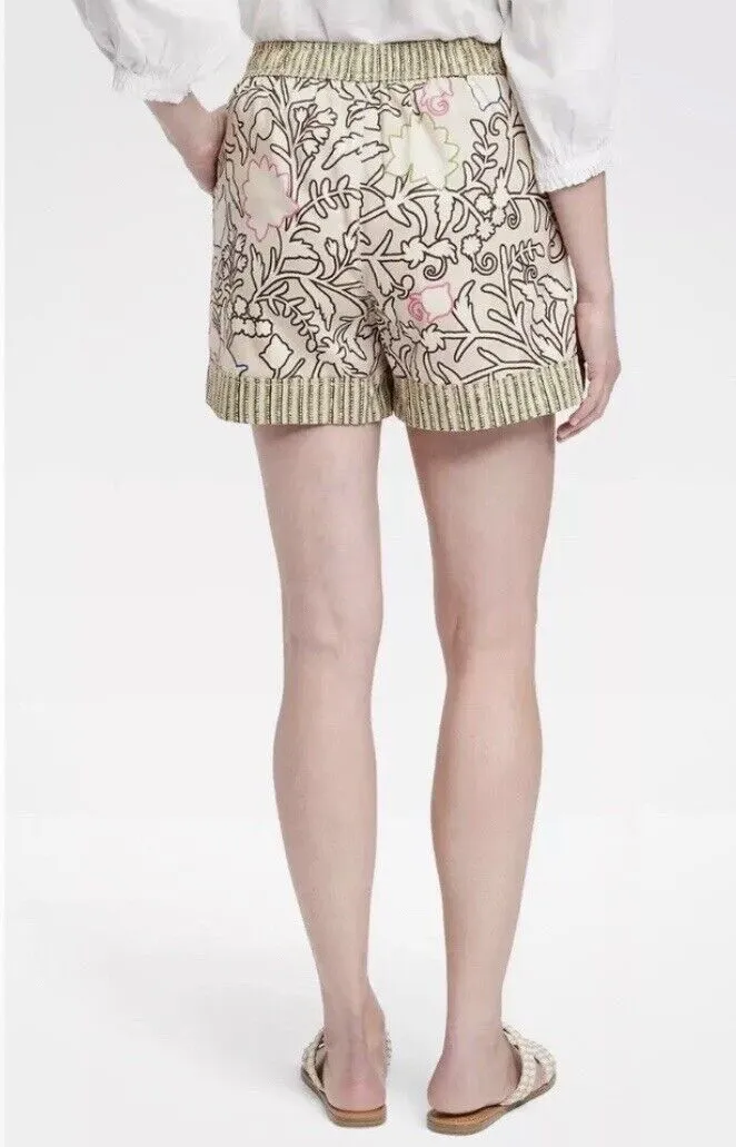 NEW KNOX Rose Hi-Rise Shorts Sz M Beige Floral  Relaxed Fit Button Zip