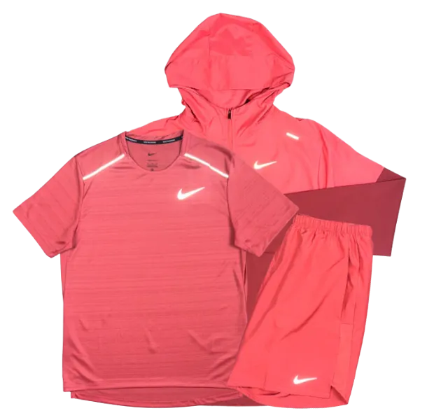 Nike Miler T-Shirt - Windrunner - Challenger Shorts Outfit - Adobe Red/Pink