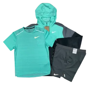 Nike Miler T-Shirt - Windrunner - Flex Stride Shorts Outfit - Hyper Turquoise/Black/Grey