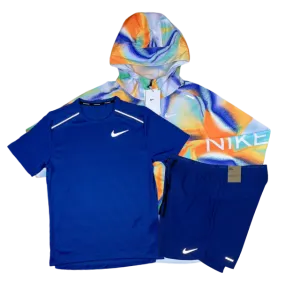 Nike Miler T-Shirt - Windrunner - Flex Stride Shorts Outfit - Royal Blue/Metallic Rainbow/Royal Blue
