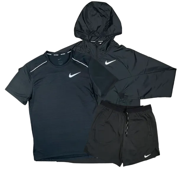 Nike Miler T-Shirt - Windrunner - Flex Stride Shorts Outfit - Triple Black
