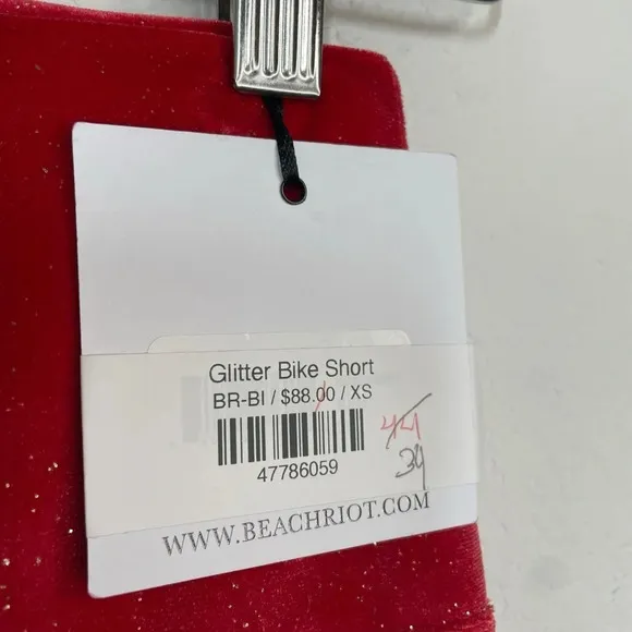 NWT Beach Riot Glitter Bike Short in Fiery Red Velvet Size XS