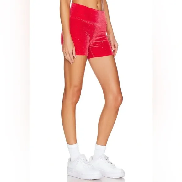 NWT Beach Riot Glitter Bike Short in Fiery Red Velvet Size XS
