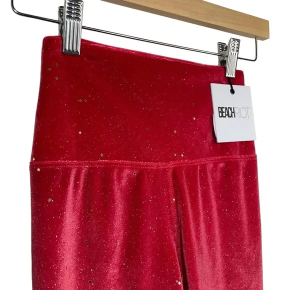 NWT Beach Riot Glitter Bike Short in Fiery Red Velvet Size XS