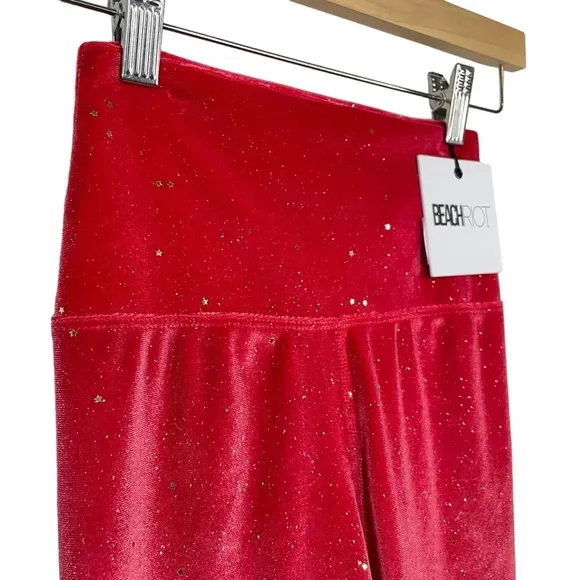 NWT Beach Riot Glitter Bike Short in Fiery Red Velvet Size XS