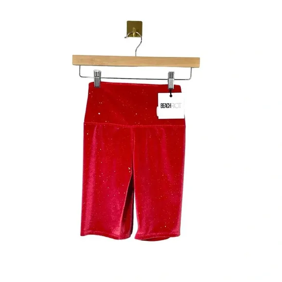 NWT Beach Riot Glitter Bike Short in Fiery Red Velvet Size XS