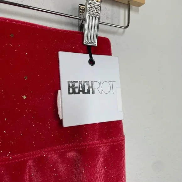 NWT Beach Riot Glitter Bike Short in Fiery Red Velvet Size XS