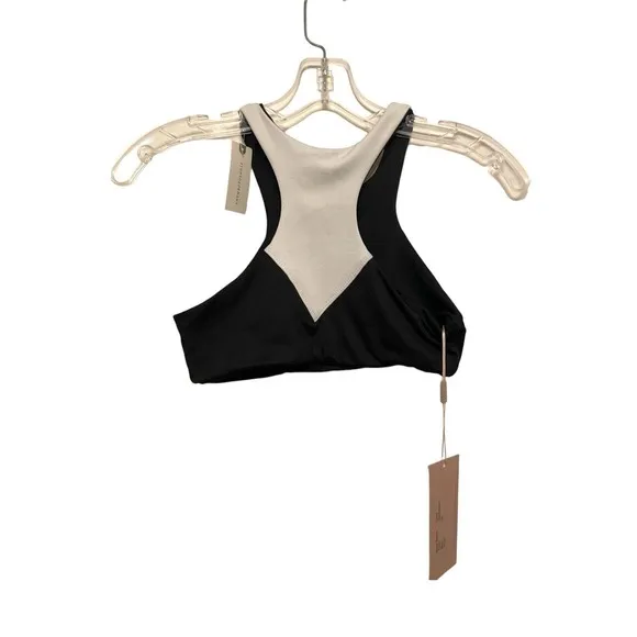 NWT Olympia Activewear Lyon Sports Bra Size Small Cream Black Muscle‎ High Neck