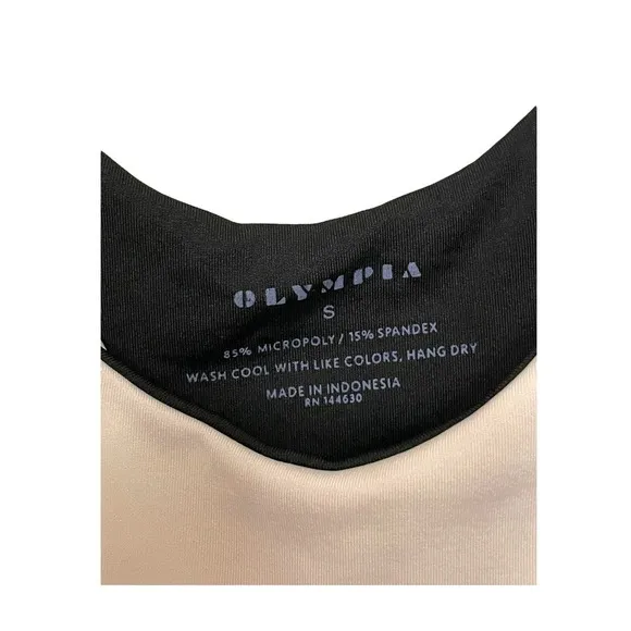 NWT Olympia Activewear Lyon Sports Bra Size Small Cream Black Muscle‎ High Neck