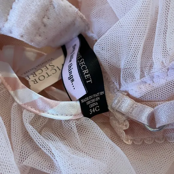NWT Victoria’s Secret Pink White Striped Babydoll Lingerie Dress Nightgown 34C