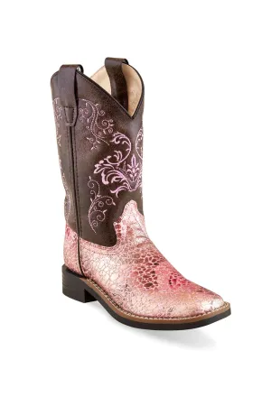 Old West Children's Shiny Pink Broad Square Toe Boots