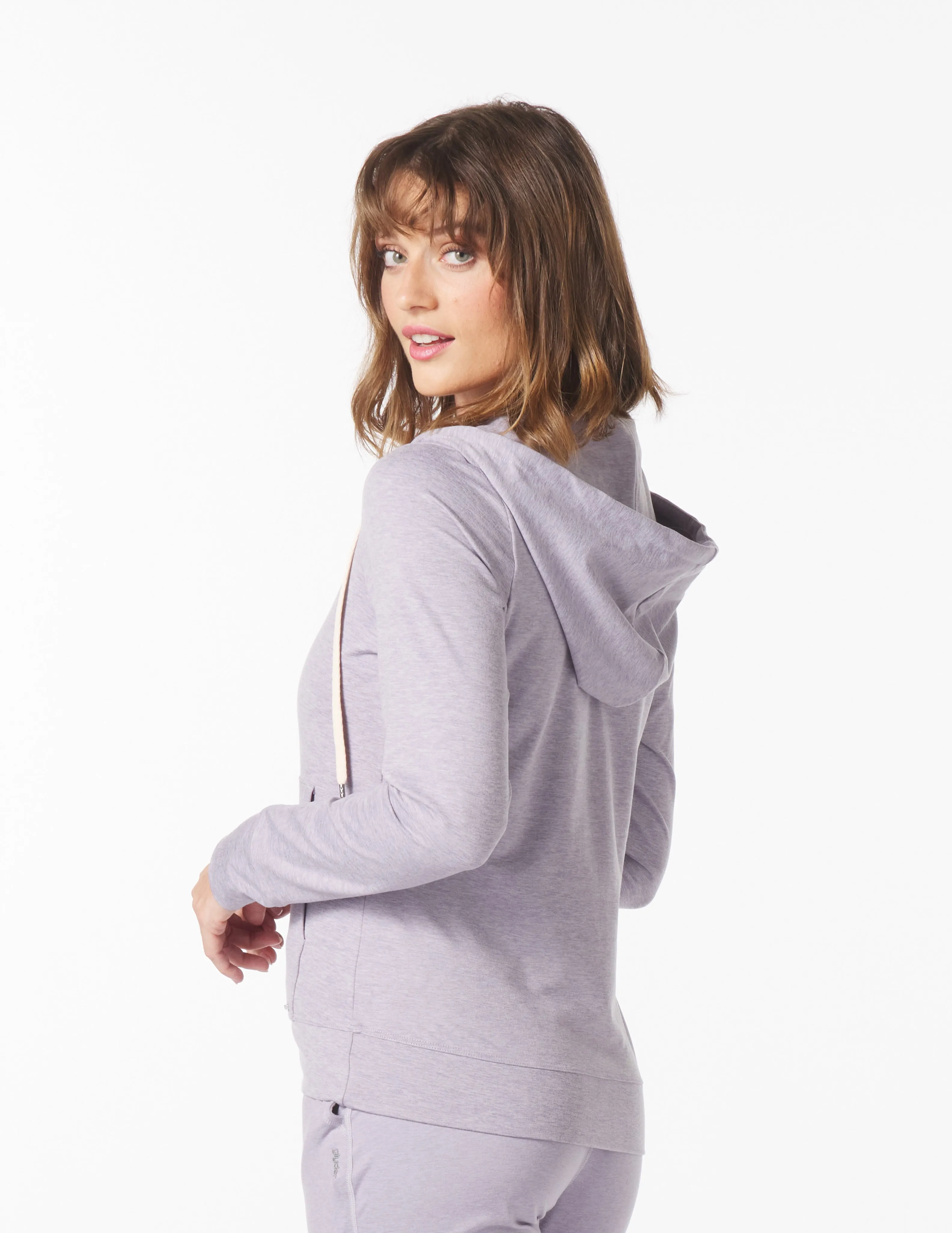 On The Go Lightweight Zip Up Hoodie: Dusty Lavender Marble
