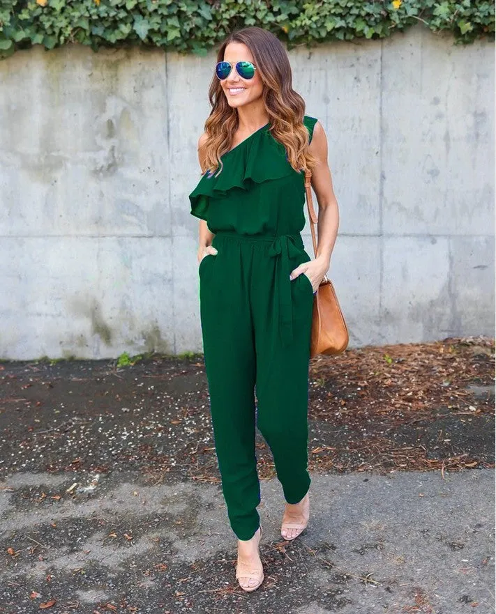 One Shoulder Chiffon Rompers