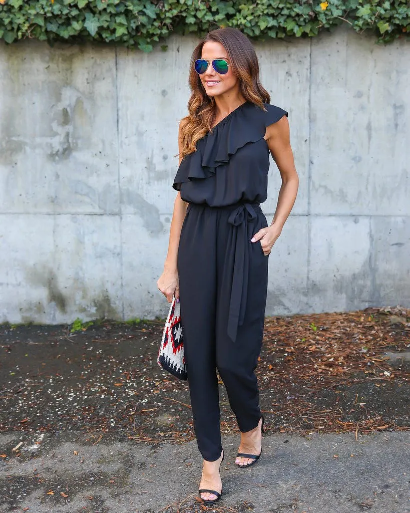 One Shoulder Chiffon Rompers