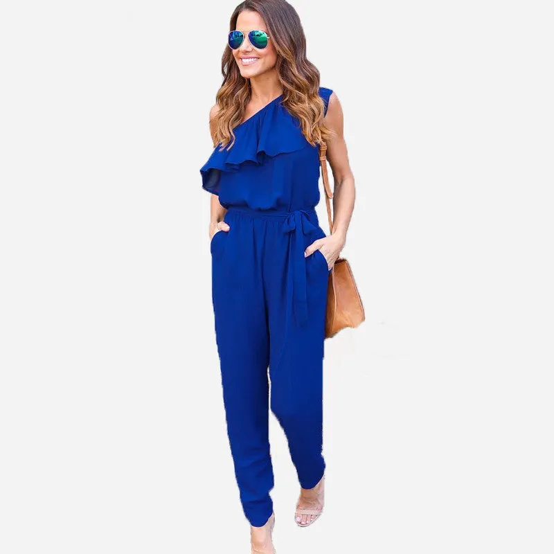 One Shoulder Chiffon Rompers